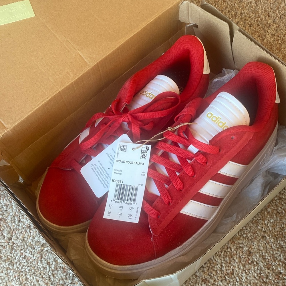 Brand new Men’s Adidas Grand Court Alpha size 10 Red